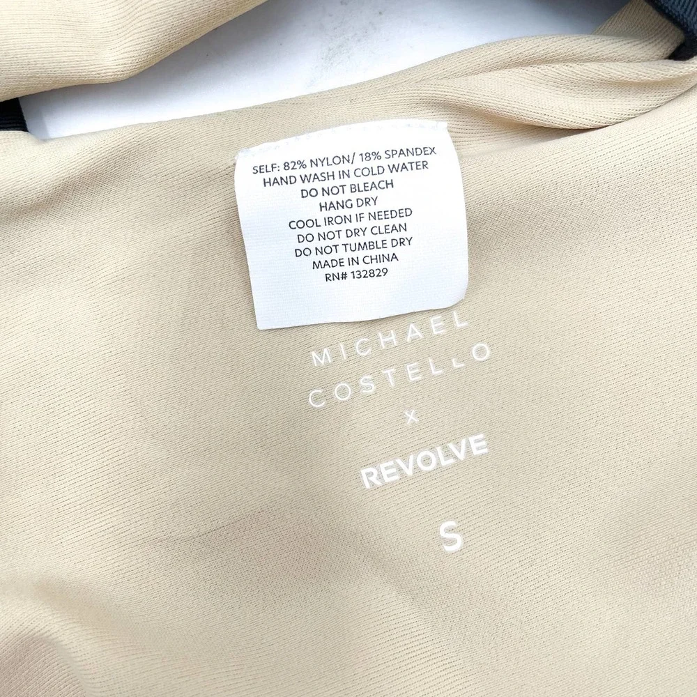 New Michael Costello Talliah One Piece Swimsuit Tan Black Crisscross Back Sz S - Picture 8 of 10